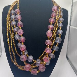 Gorgeous glass blue, purple, and gold beaded necklace